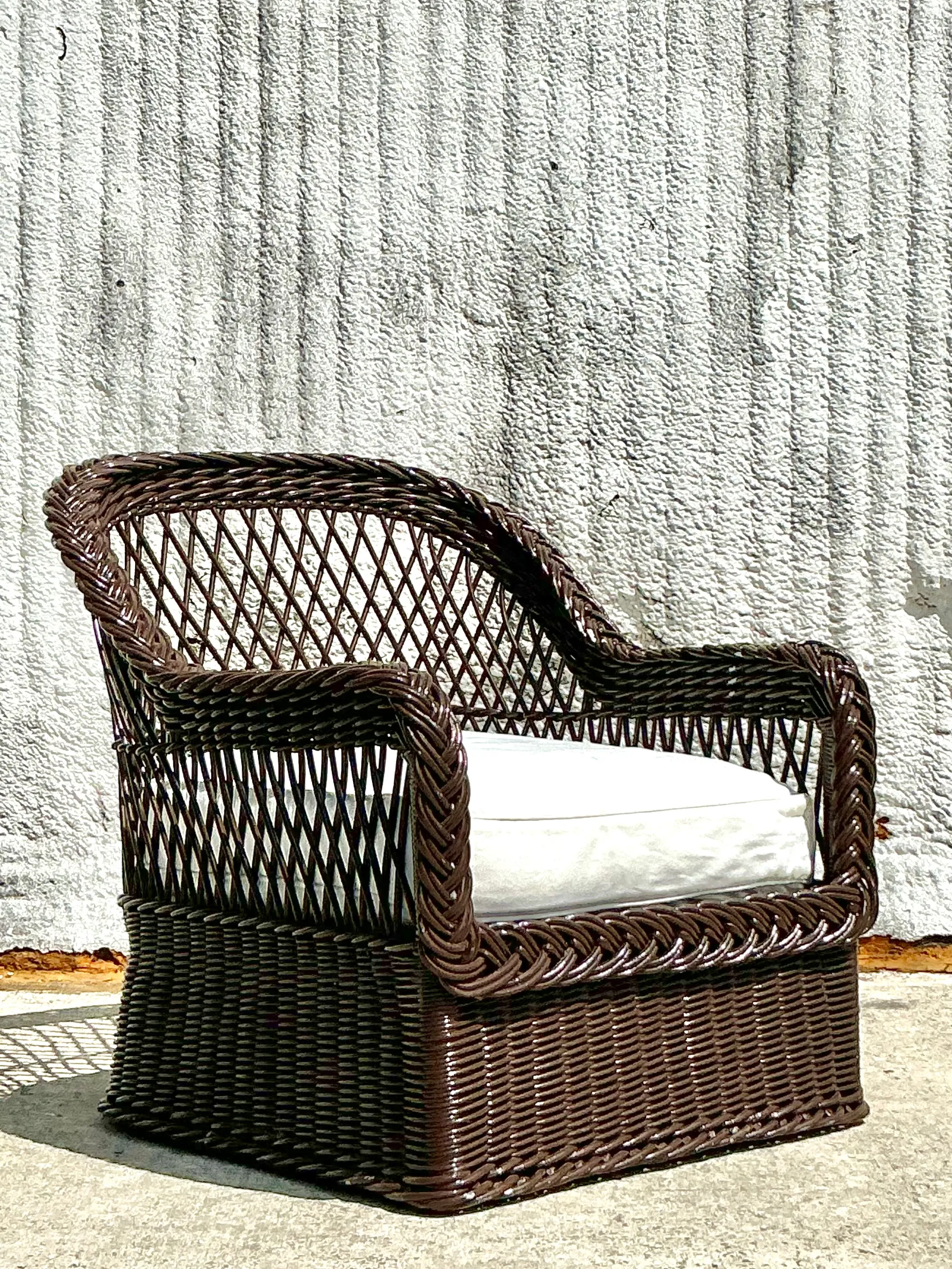Vintage Coastal Bielecky Brothers Braided Rattan Lounge Chair — additional photo 1