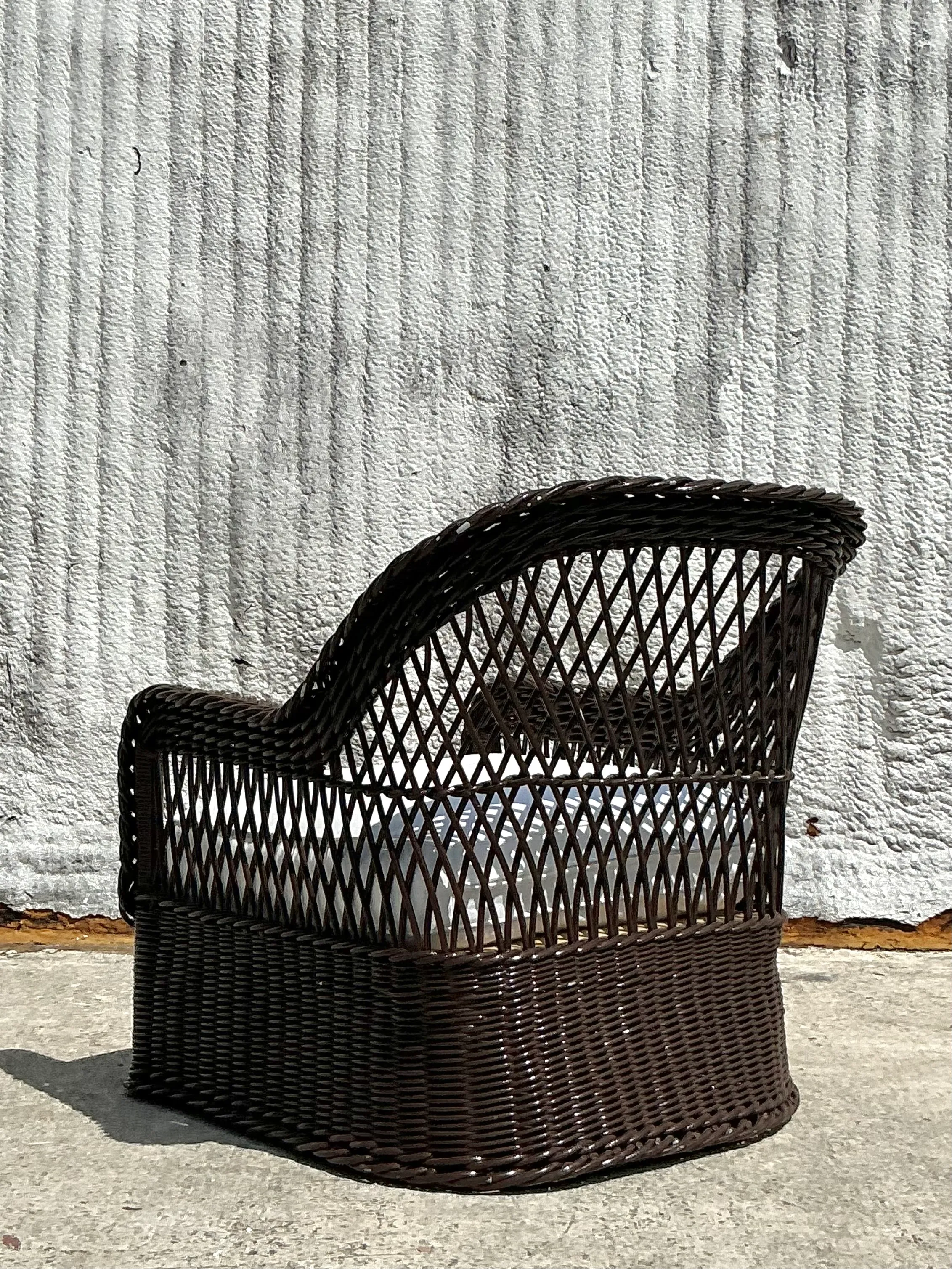 Vintage Coastal Bielecky Brothers Braided Rattan Lounge Chair — additional photo 2