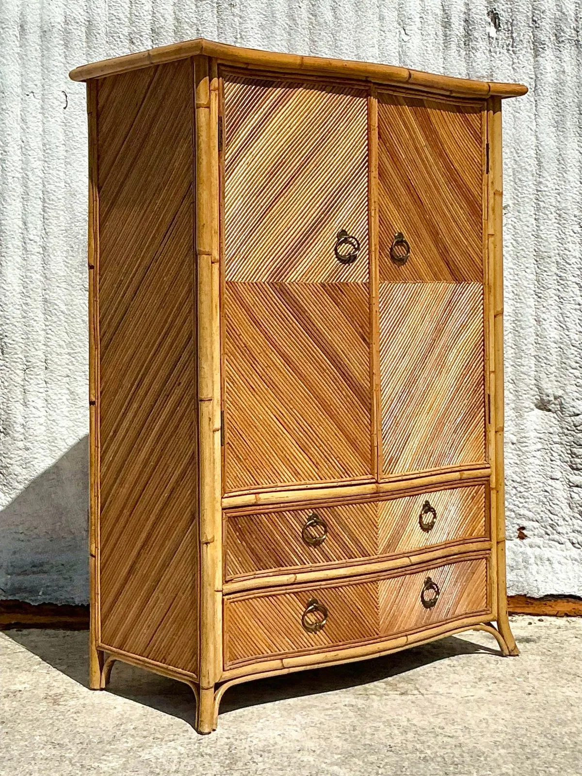Vintage Coastal Chevron Pencil Reed Armoire — additional photo 1