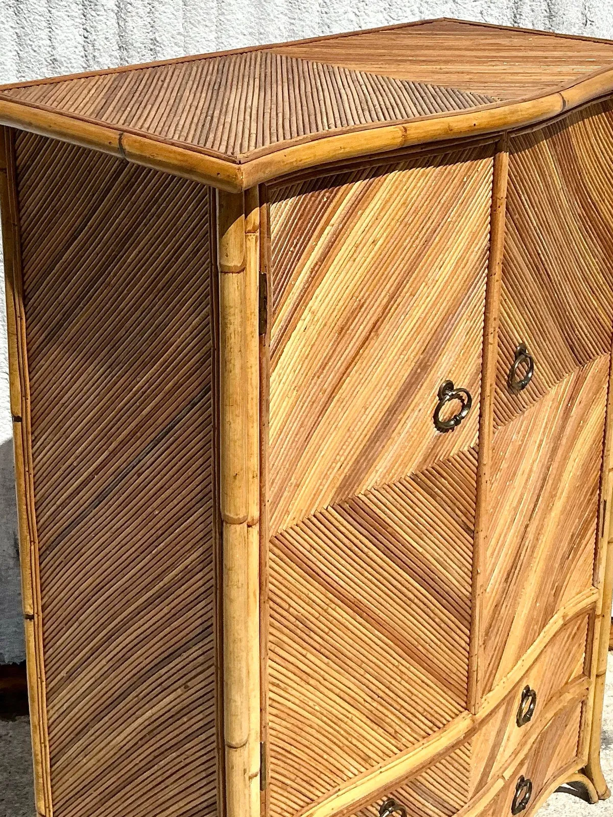 Vintage Coastal Chevron Pencil Reed Armoire — additional photo 3