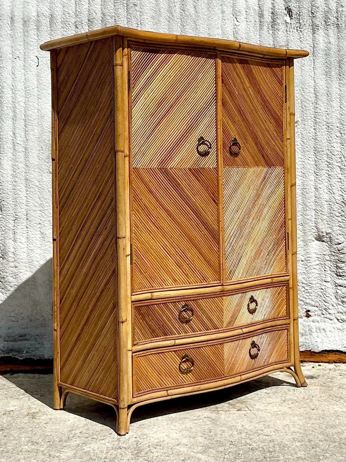 Vintage Coastal Chevron Pencil Reed Armoire — additional photo 4