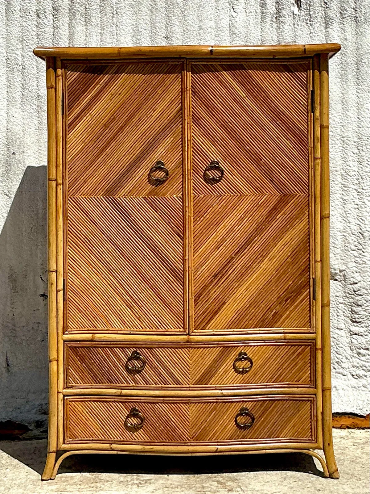 Vintage Coastal Chevron Pencil Reed Armoire — additional photo 5