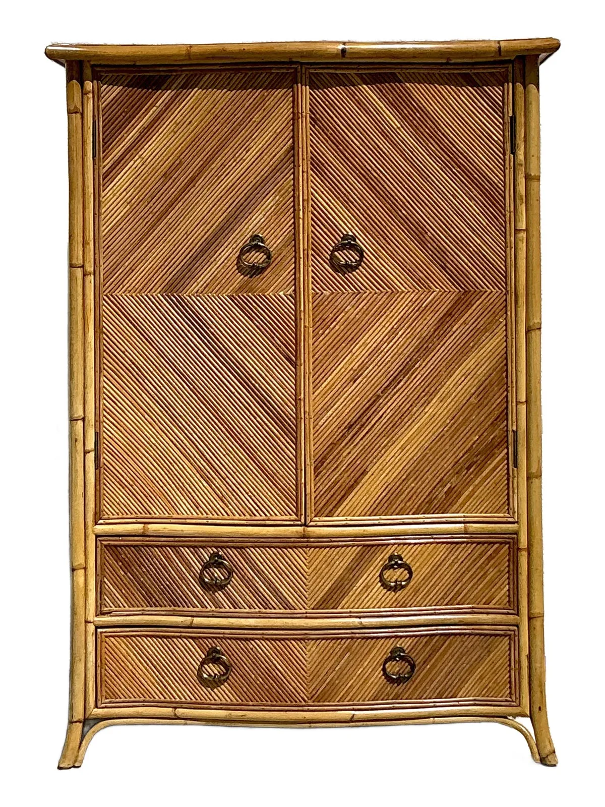 Vintage Coastal Chevron Pencil Reed Armoire