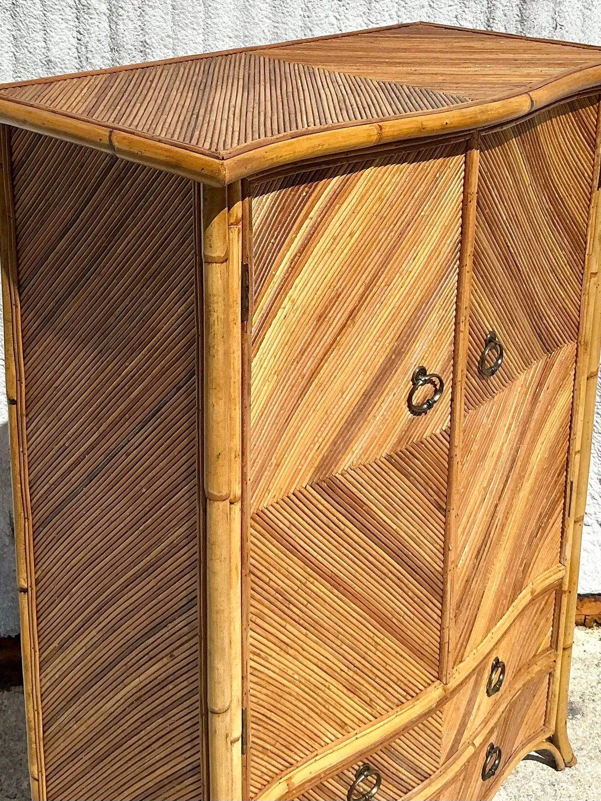 Vintage Coastal Chevron Pencil Reed Armoire — additional photo 7