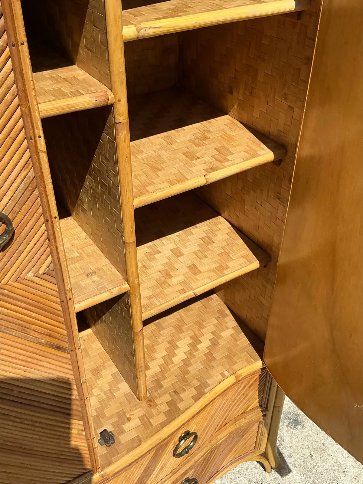 Vintage Coastal Chevron Pencil Reed Armoire — additional photo 8