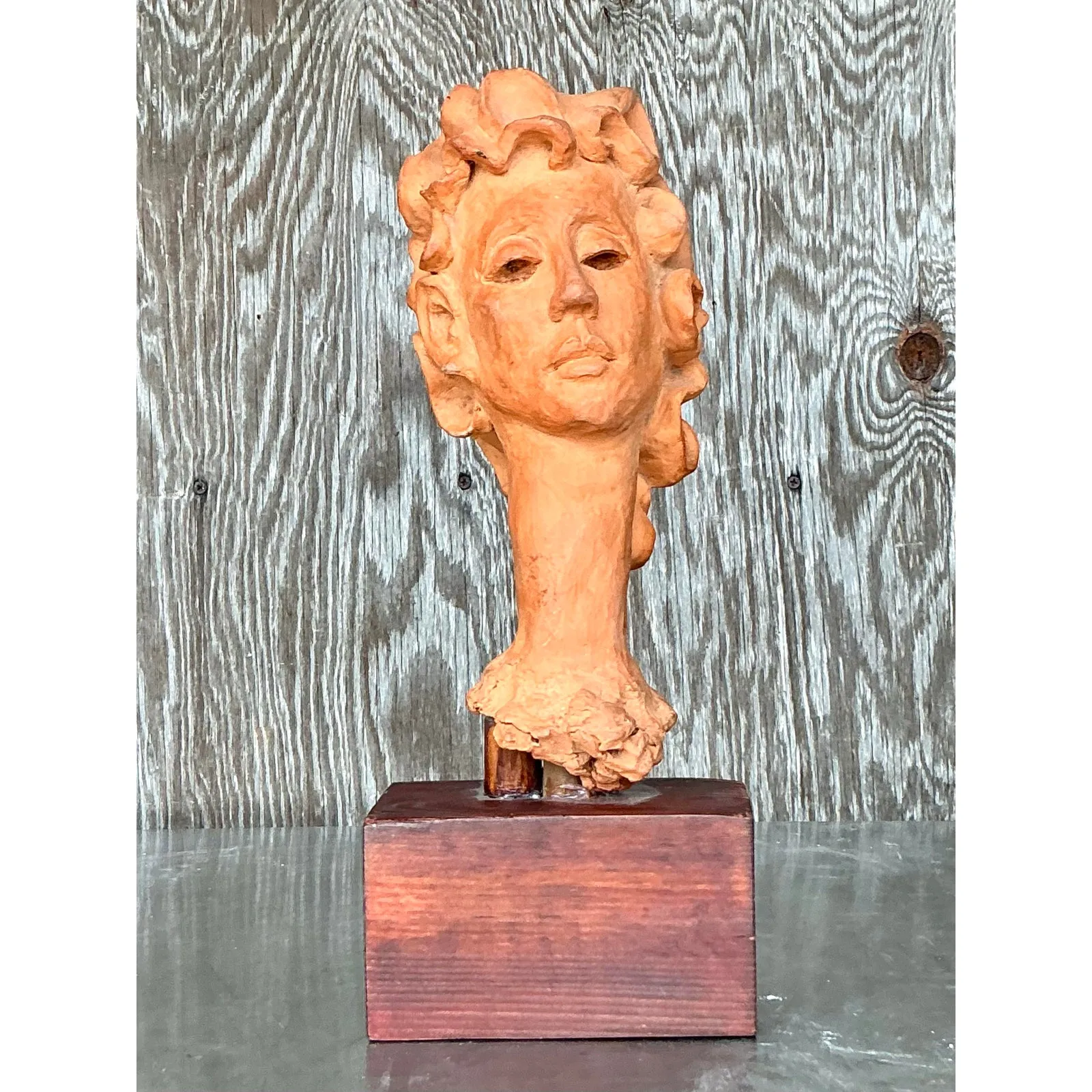 Vintage Boho Original Terracotta Bust of Woman — additional photo 1