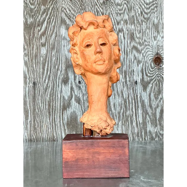 Vintage Boho Original Terracotta Bust of Woman — additional photo 1