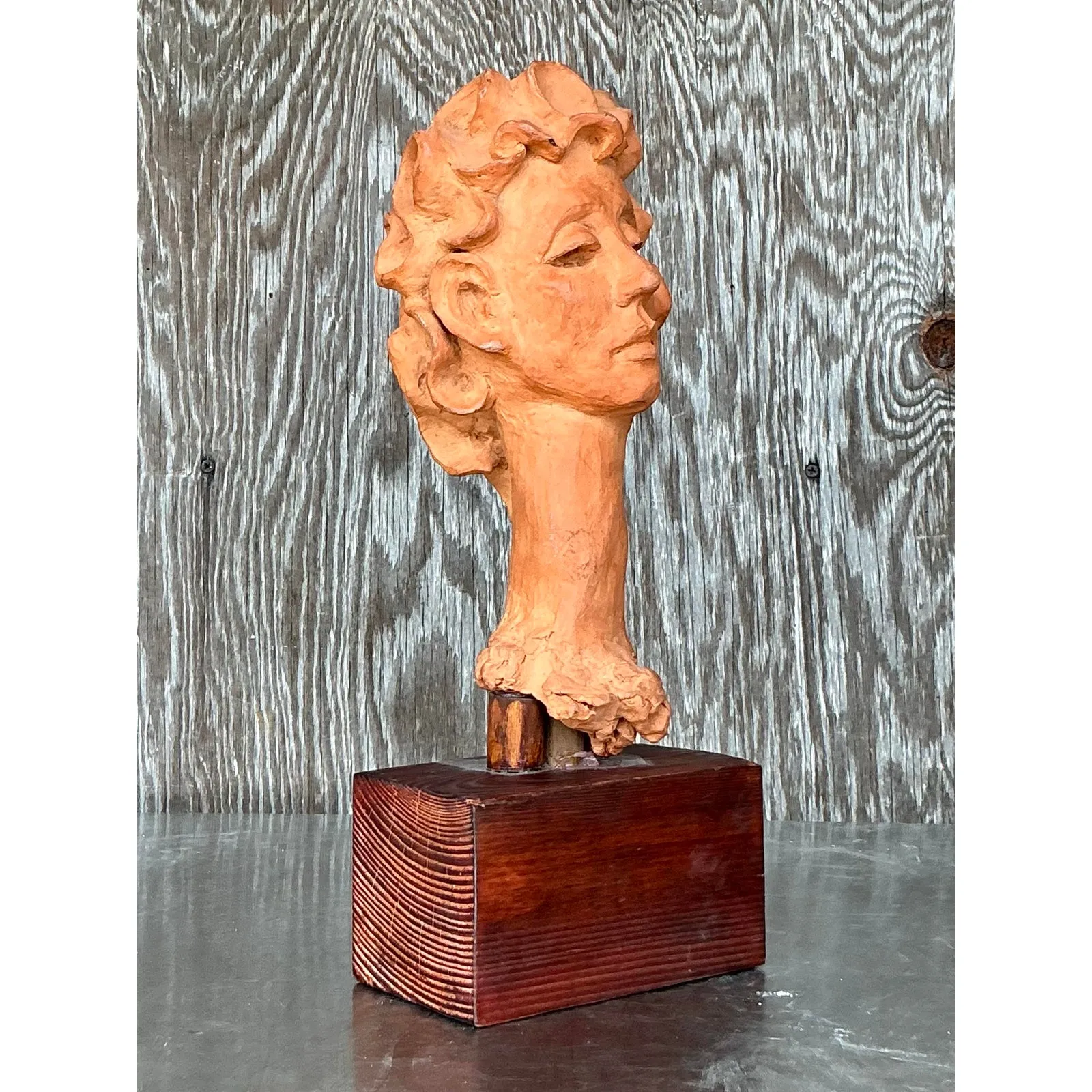 Vintage Boho Original Terracotta Bust of Woman — additional photo 2
