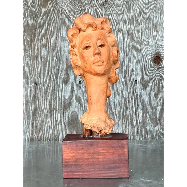 Vintage Boho Original Terracotta Bust of Woman — additional photo 4