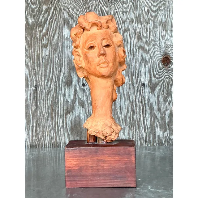 Vintage Boho Original Terracotta Bust of Woman — additional photo 5