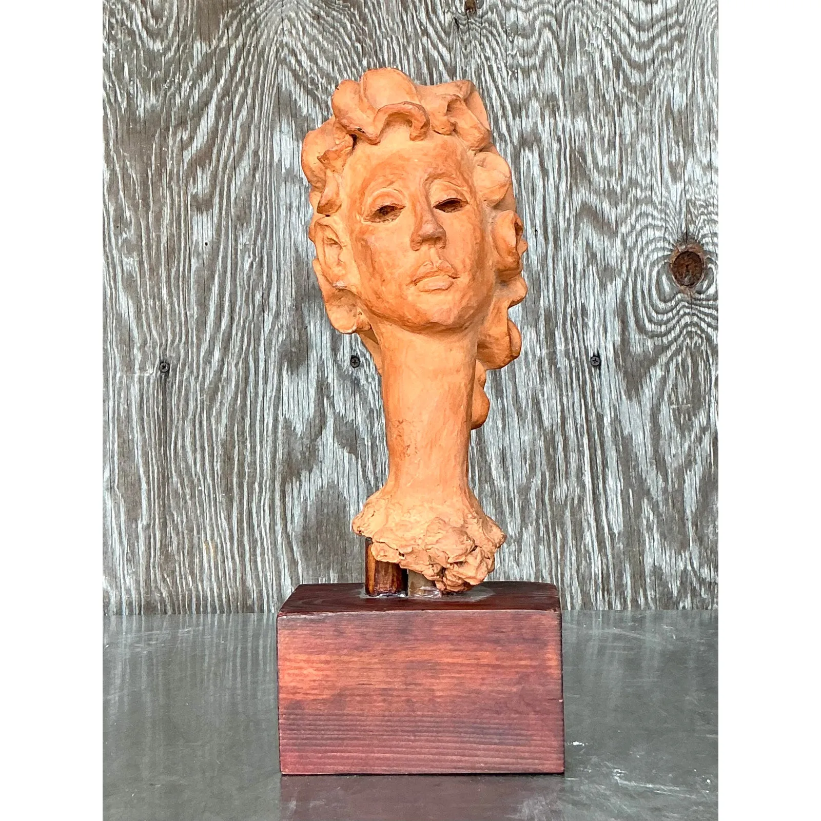 Vintage Boho Original Terracotta Bust of Woman — additional photo 7