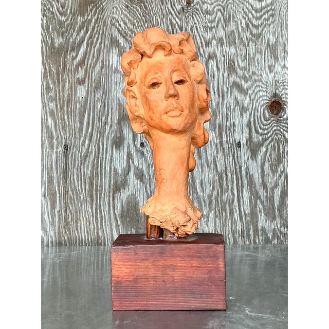 Vintage Boho Original Terracotta Bust of Woman — additional photo 7