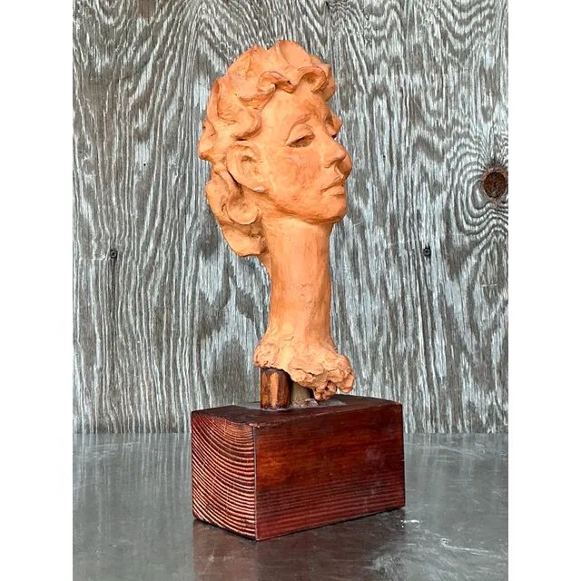 Vintage Boho Original Terracotta Bust of Woman — additional photo 8