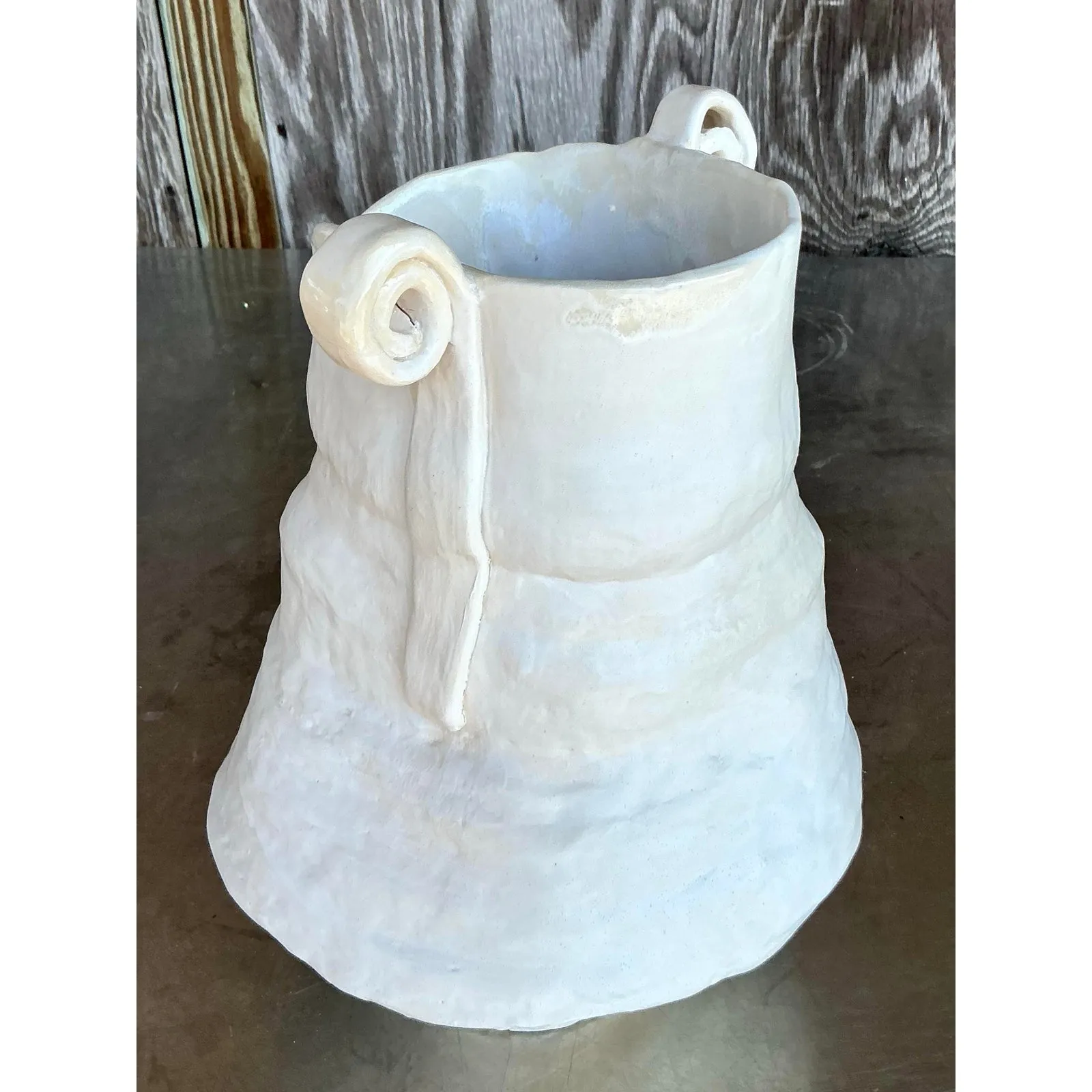 Vintage Boho Original Studio Pottery Scroll Vase — additional photo 8