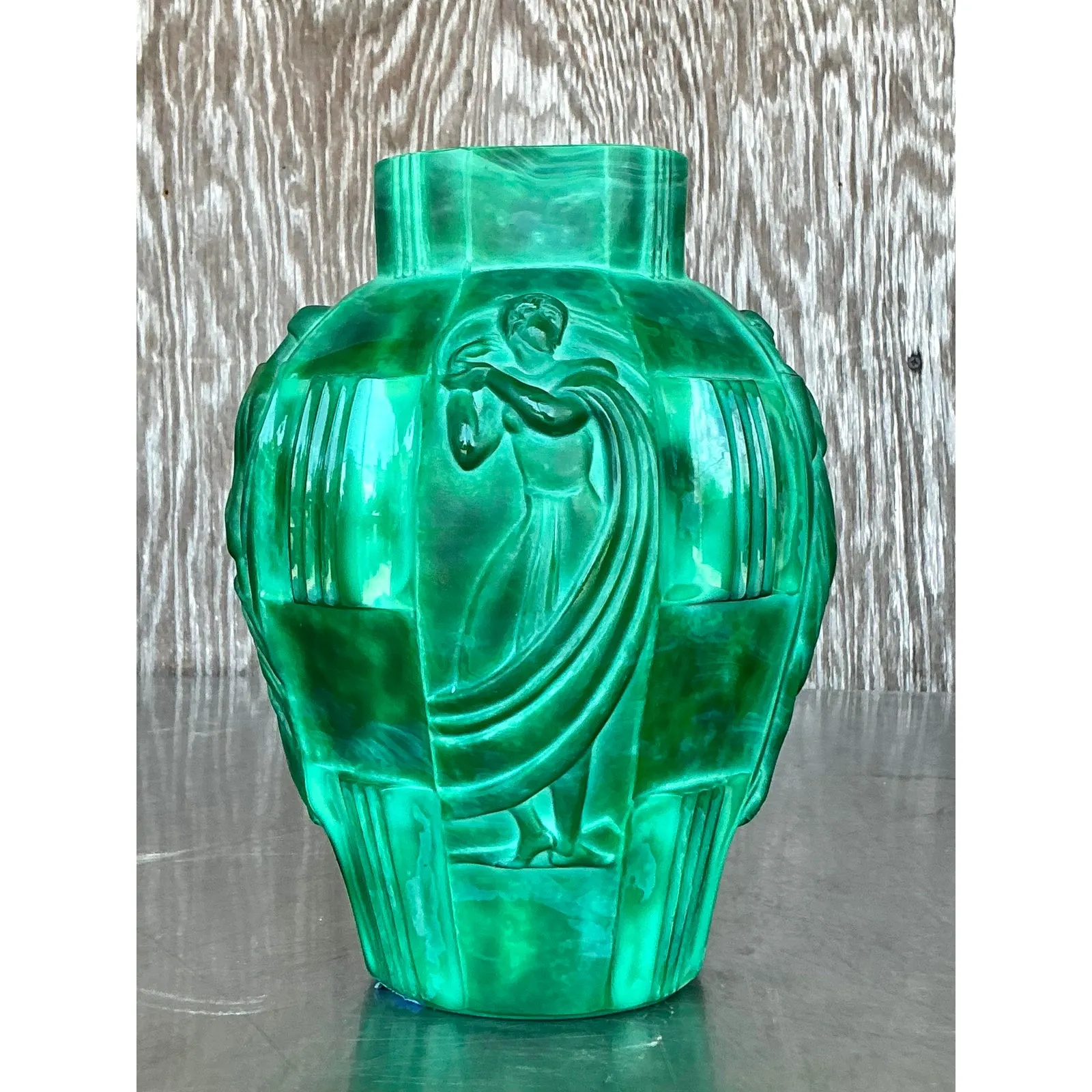 Vintage Art Deco Malachite Glass “Ingrid” Vase After Artur Pleva — additional photo 2