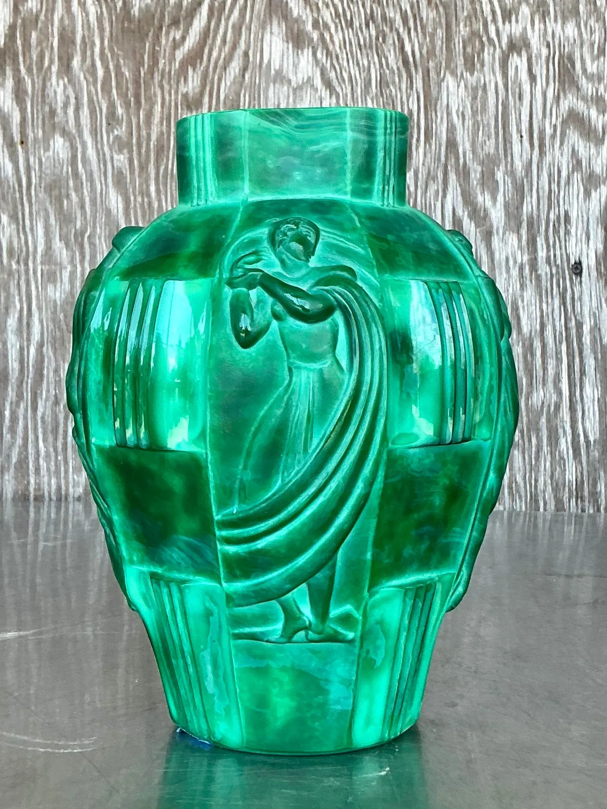 Vintage Art Deco Malachite Glass “Ingrid” Vase After Artur Pleva — additional photo 1