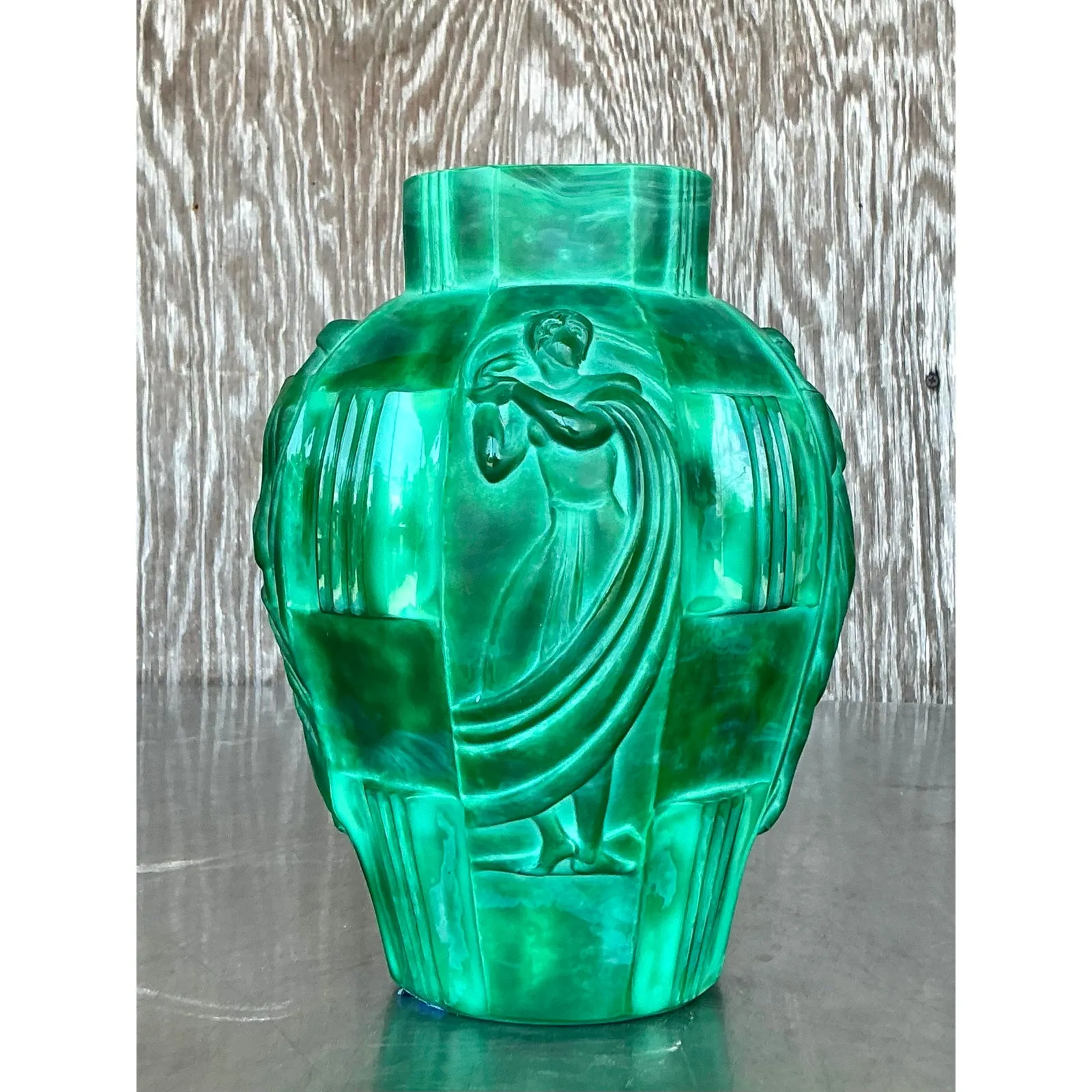 Vintage Art Deco Malachite Glass “Ingrid” Vase After Artur Pleva — additional photo 3