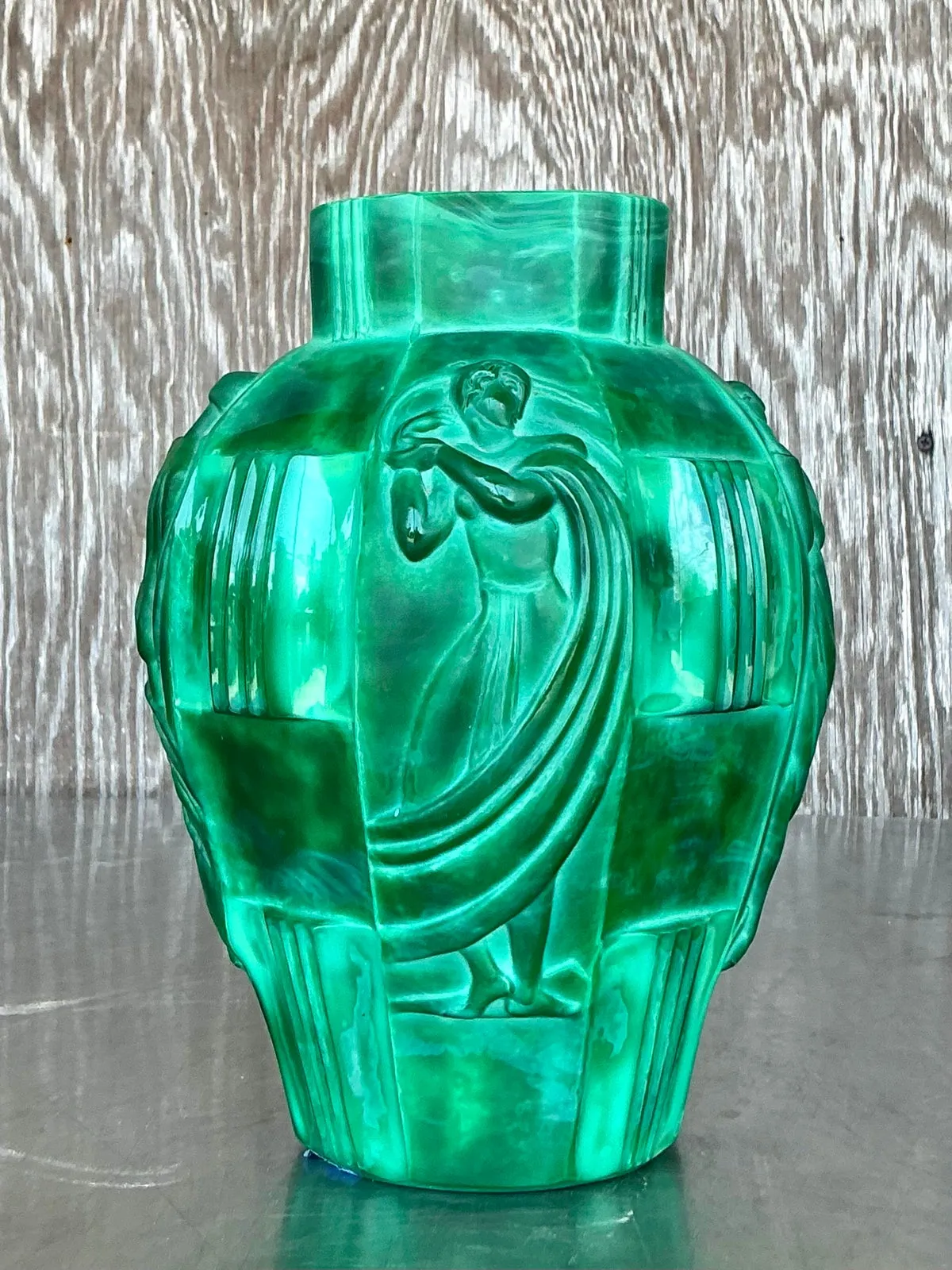 Vintage Art Deco Malachite Glass “Ingrid” Vase After Artur Pleva — additional photo 2