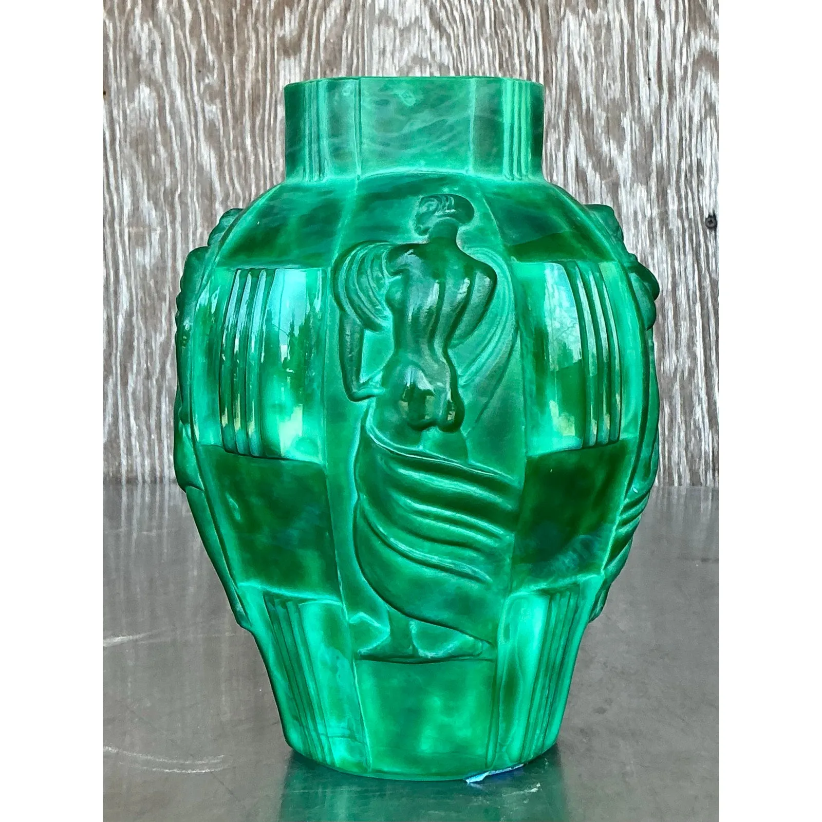 Vintage Art Deco Malachite Glass “Ingrid” Vase After Artur Pleva — additional photo 4