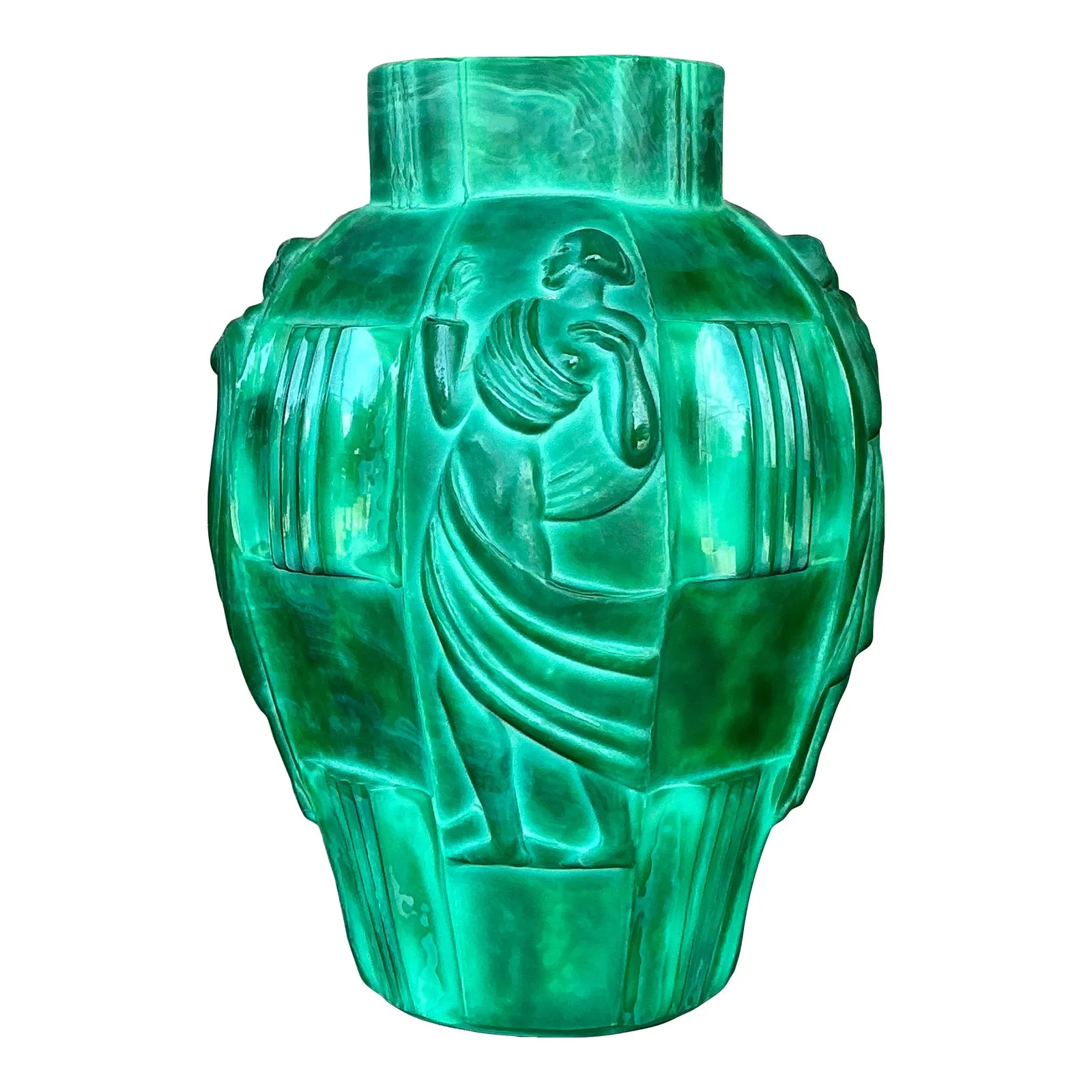 Vintage Art Deco Malachite Glass “Ingrid” Vase After Artur Pleva