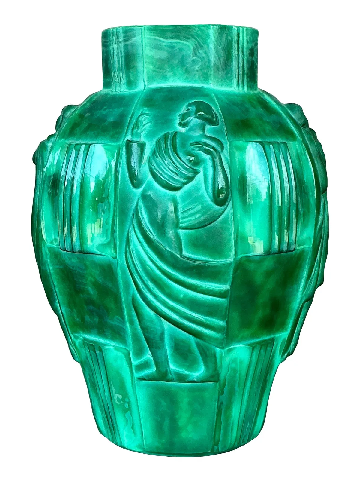 Vintage Art Deco Malachite Glass “Ingrid” Vase After Artur Pleva