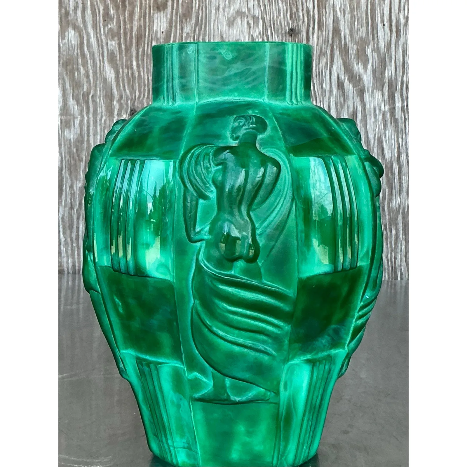 Vintage Art Deco Malachite Glass “Ingrid” Vase After Artur Pleva — additional photo 5