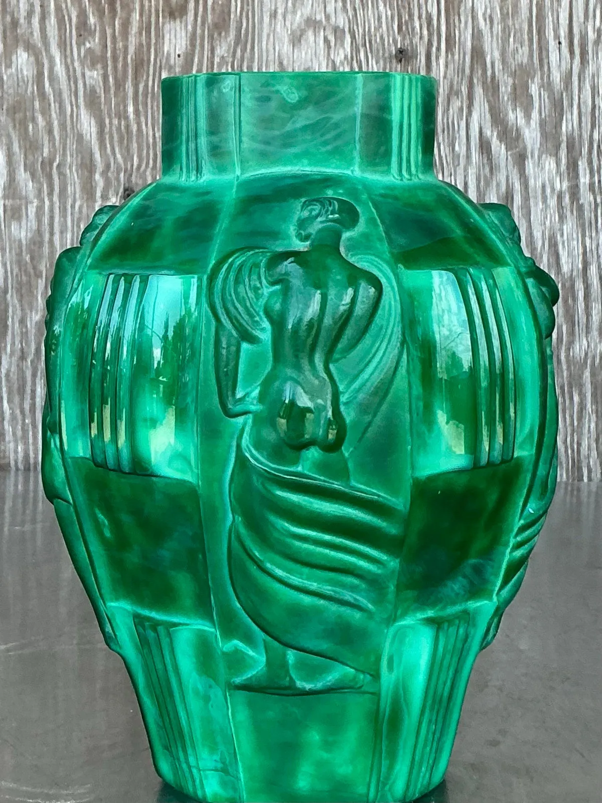 Vintage Art Deco Malachite Glass “Ingrid” Vase After Artur Pleva — additional photo 4