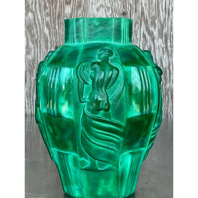 Vintage Art Deco Malachite Glass “Ingrid” Vase After Artur Pleva — additional photo 5