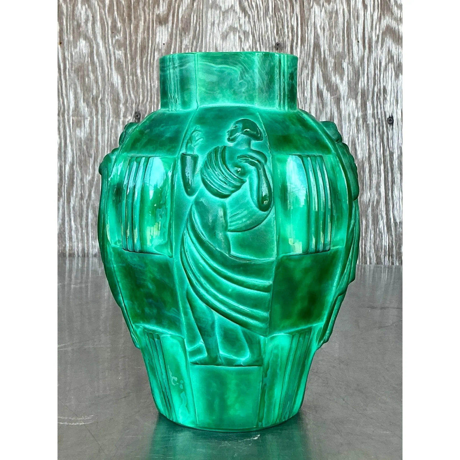Vintage Art Deco Malachite Glass “Ingrid” Vase After Artur Pleva — additional photo 6
