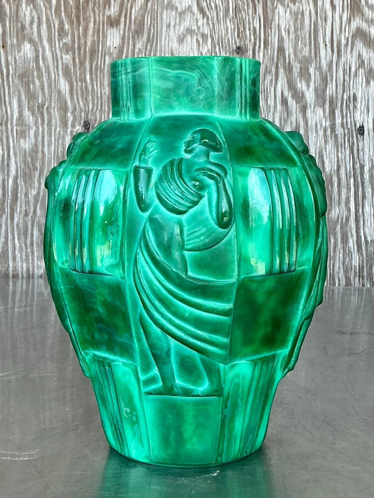 Vintage Art Deco Malachite Glass “Ingrid” Vase After Artur Pleva — additional photo 5
