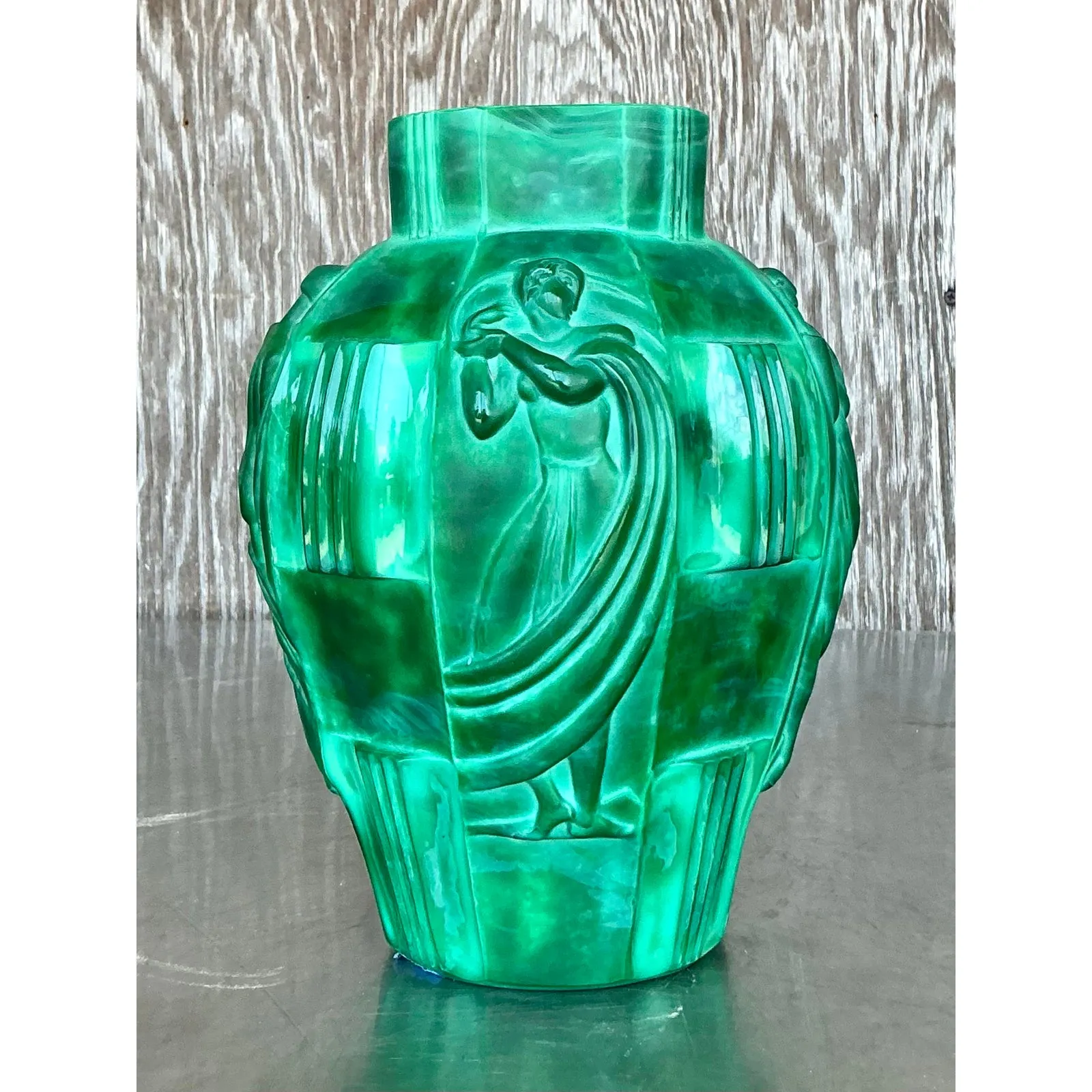 Vintage Art Deco Malachite Glass “Ingrid” Vase After Artur Pleva — additional photo 7