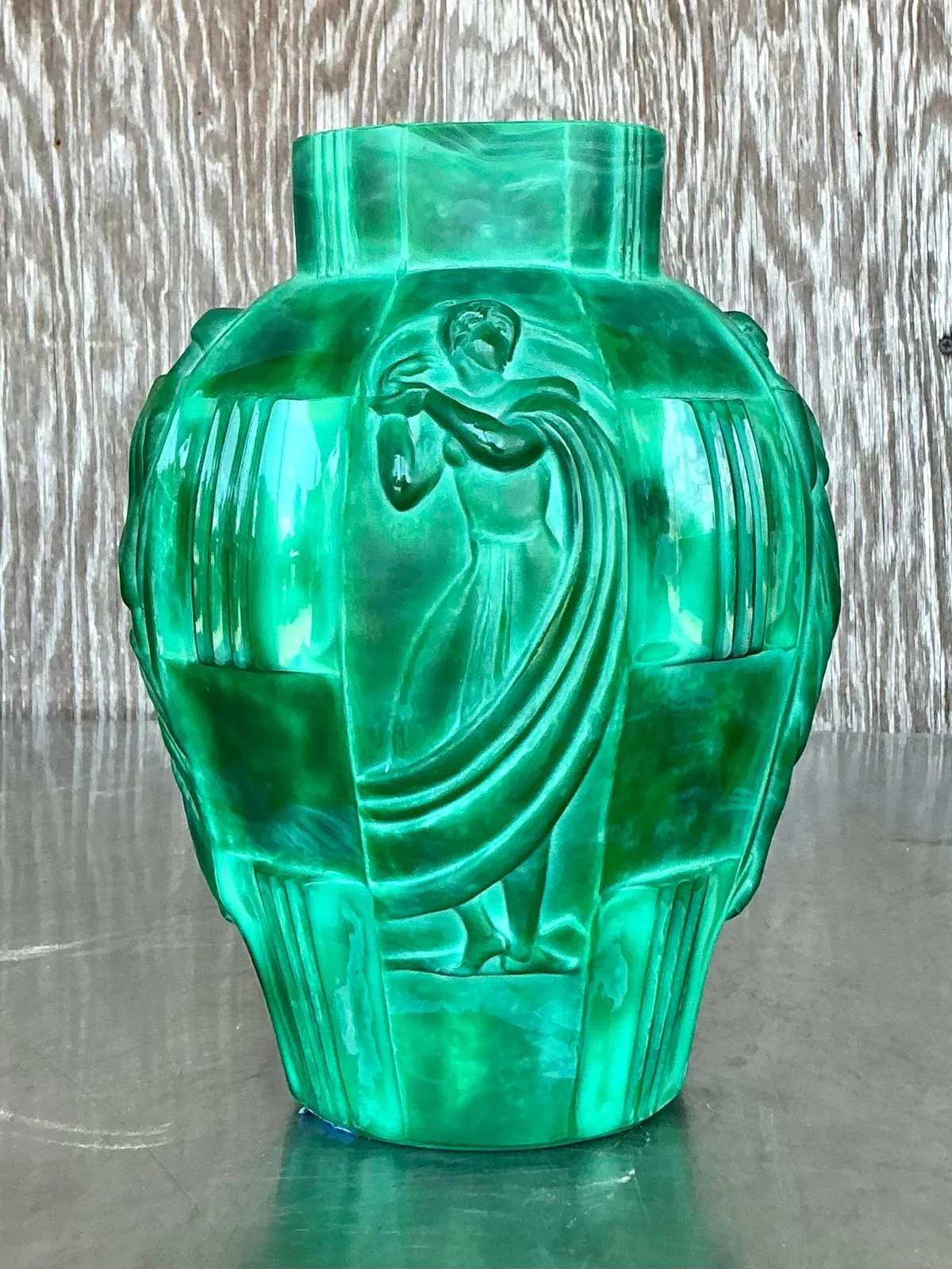 Vintage Art Deco Malachite Glass “Ingrid” Vase After Artur Pleva — additional photo 6
