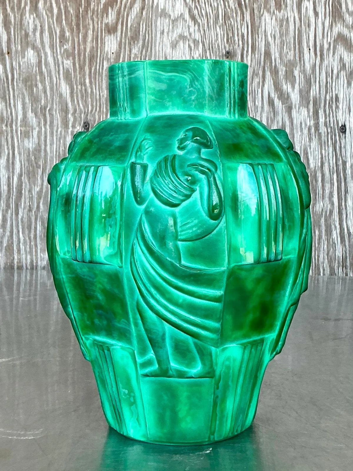 Vintage Art Deco Malachite Glass “Ingrid” Vase After Artur Pleva — additional photo 7