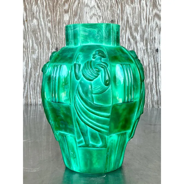 Vintage Art Deco Malachite Glass “Ingrid” Vase After Artur Pleva — additional photo 8