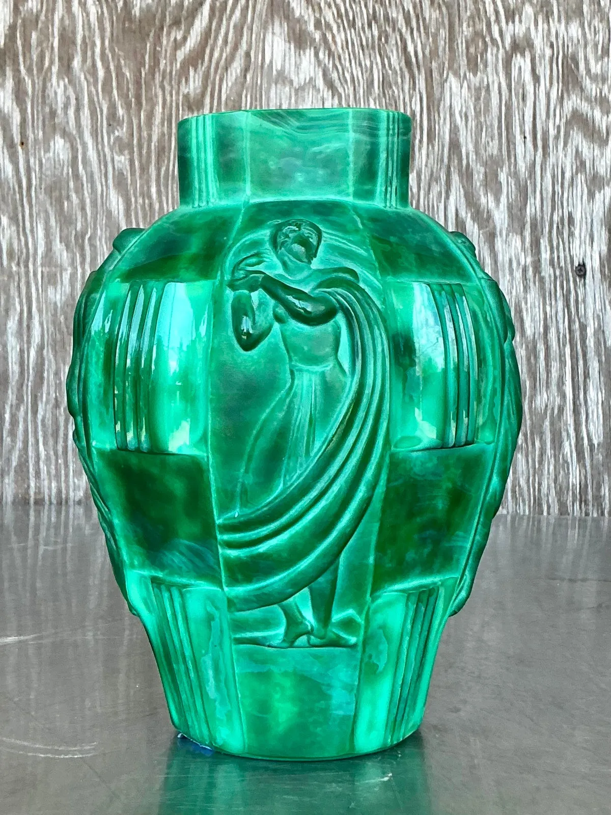 Vintage Art Deco Malachite Glass “Ingrid” Vase After Artur Pleva — additional photo 8