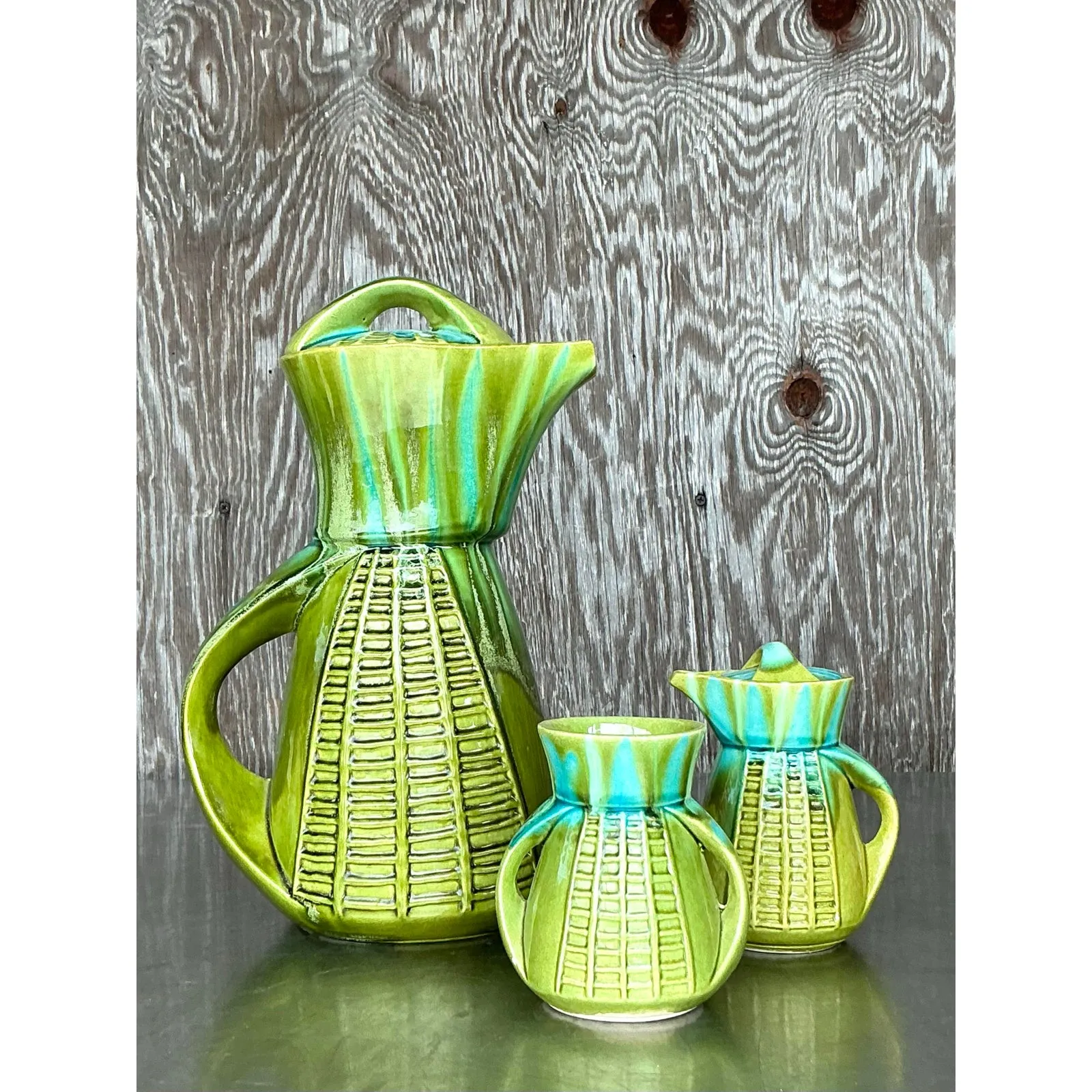 Vintage Mid-Century Modern Marcia of California Glazed Ceramic Coffee Service- 3 Pieces — additional photo 3