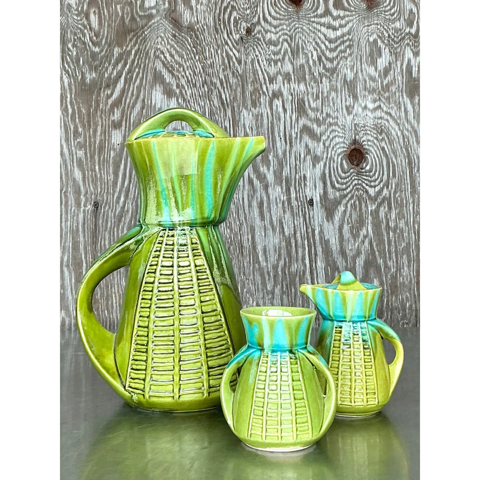 Vintage Mid-Century Modern Marcia of California Glazed Ceramic Coffee Service- 3 Pieces — additional photo 5