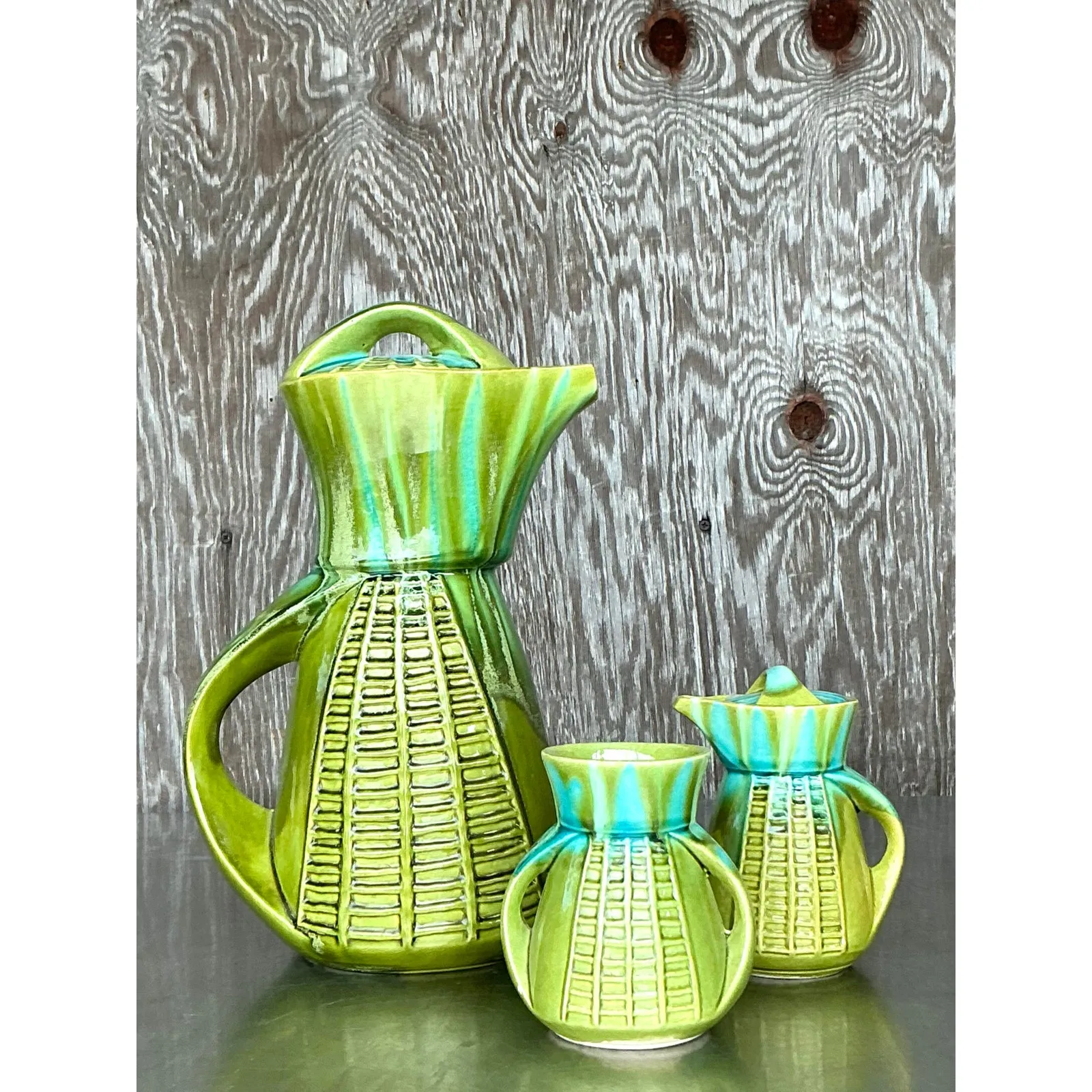 Vintage Mid-Century Modern Marcia of California Glazed Ceramic Coffee Service- 3 Pieces — additional photo 6