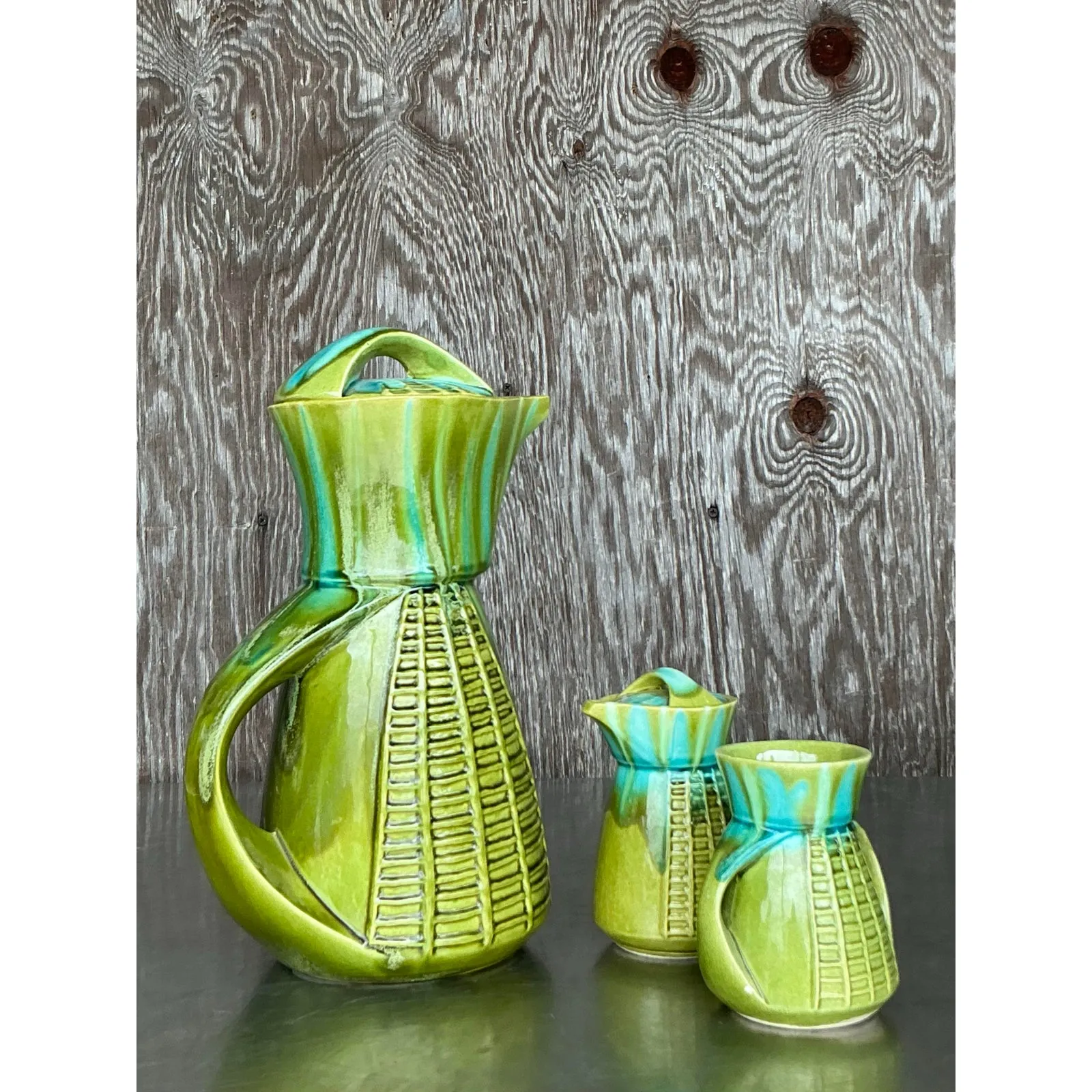 Vintage Mid-Century Modern Marcia of California Glazed Ceramic Coffee Service- 3 Pieces — additional photo 7