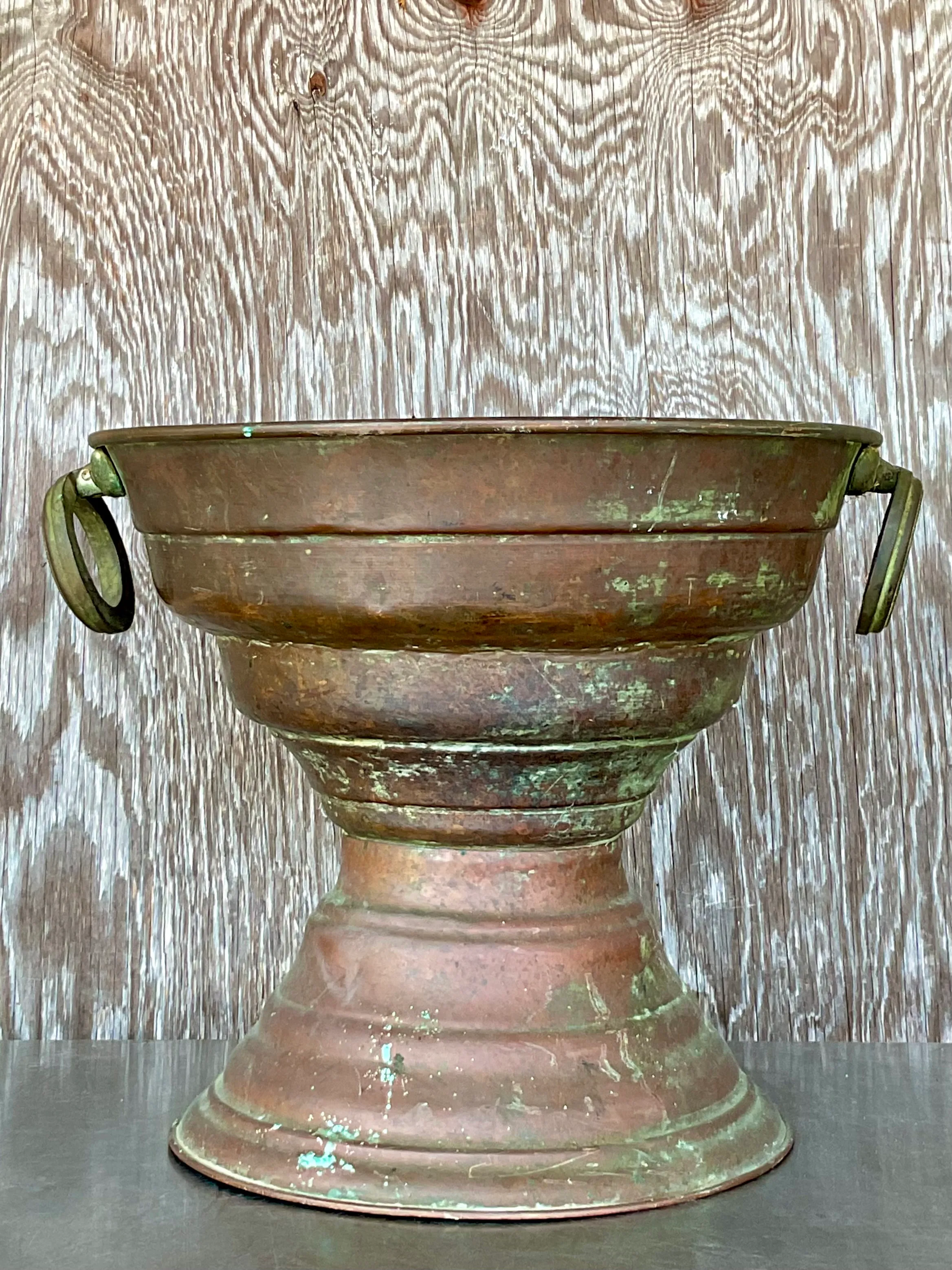 Vintage Boho Original Patinated Copper Centerpiece Bowl  — additional photo 2