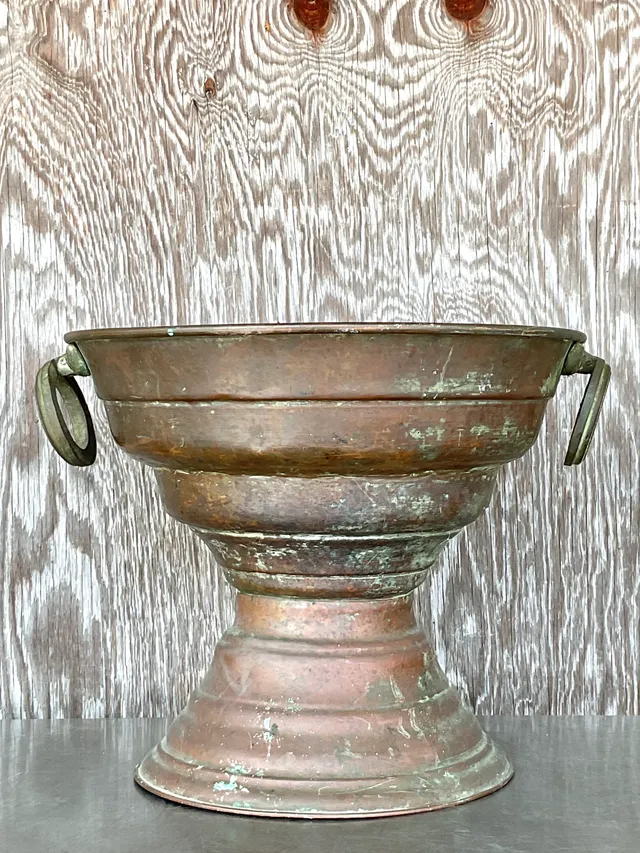 Vintage Boho Original Patinated Copper Centerpiece Bowl — additional photo 3