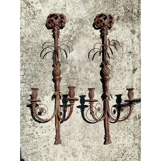 Vintage Boho Carved Wood Candle Sconces - A Pair — additional photo 3