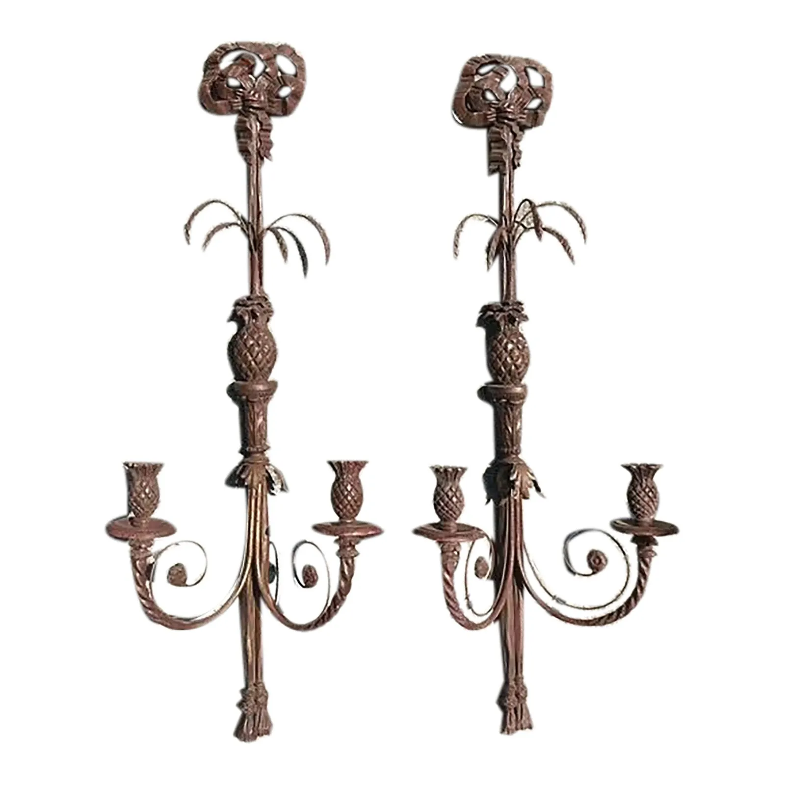 Vintage Boho Carved Wood Candle Sconces - A Pair — additional photo 1