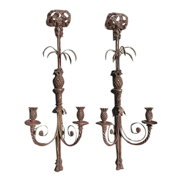 Vintage Boho Carved Wood Candle Sconces - A Pair — additional photo 1