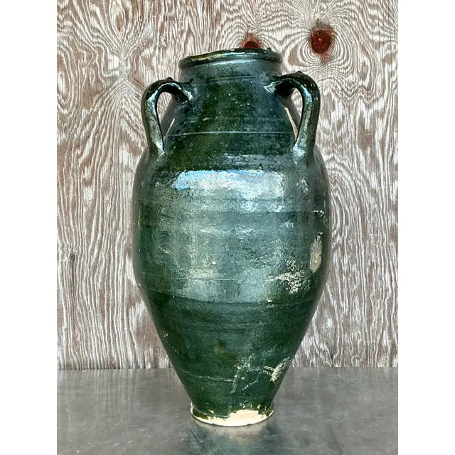Vintage Boho Glazed Terra Cotta Urn — additional photo 1