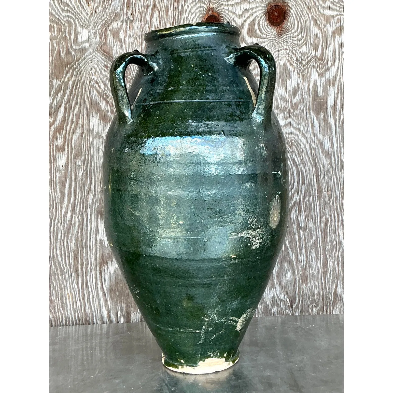 Vintage Boho Glazed Terra Cotta Urn — additional photo 2
