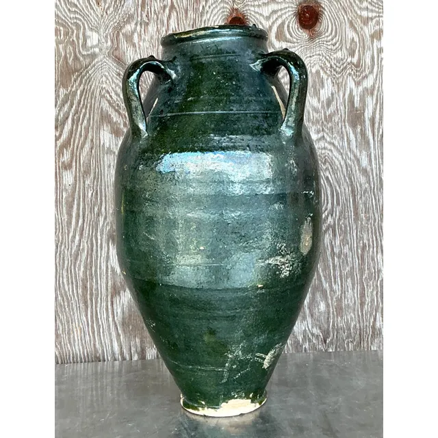 Vintage Boho Glazed Terra Cotta Urn — additional photo 2