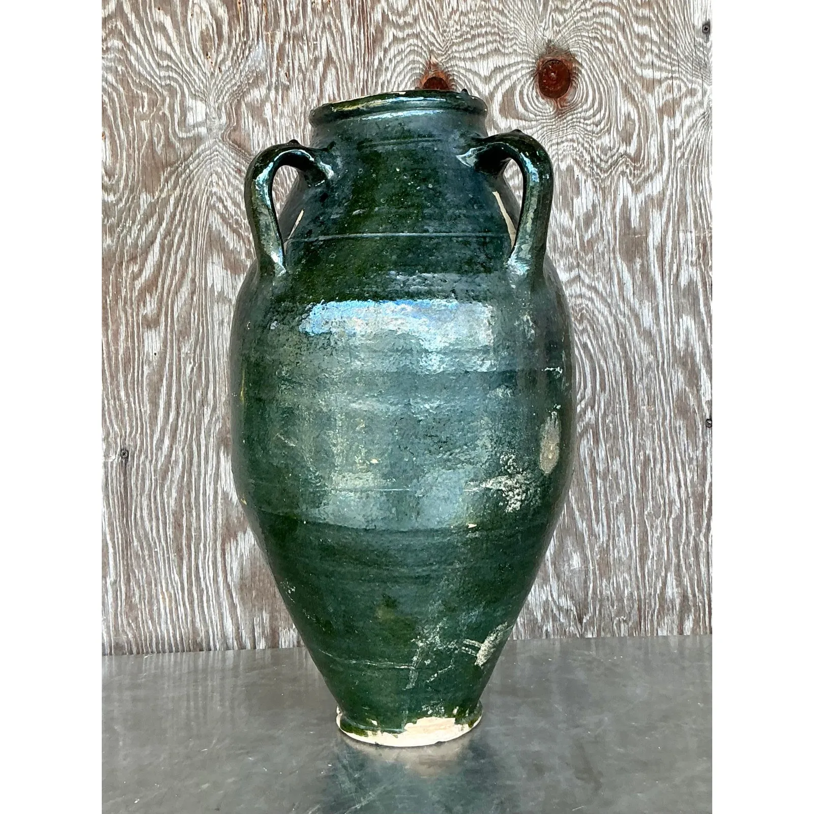 Vintage Boho Glazed Terra Cotta Urn — additional photo 3