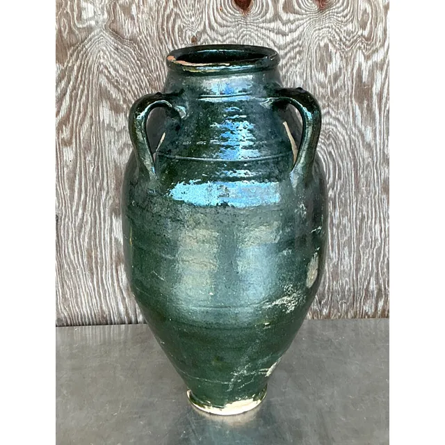 Vintage Boho Glazed Terra Cotta Urn — additional photo 4