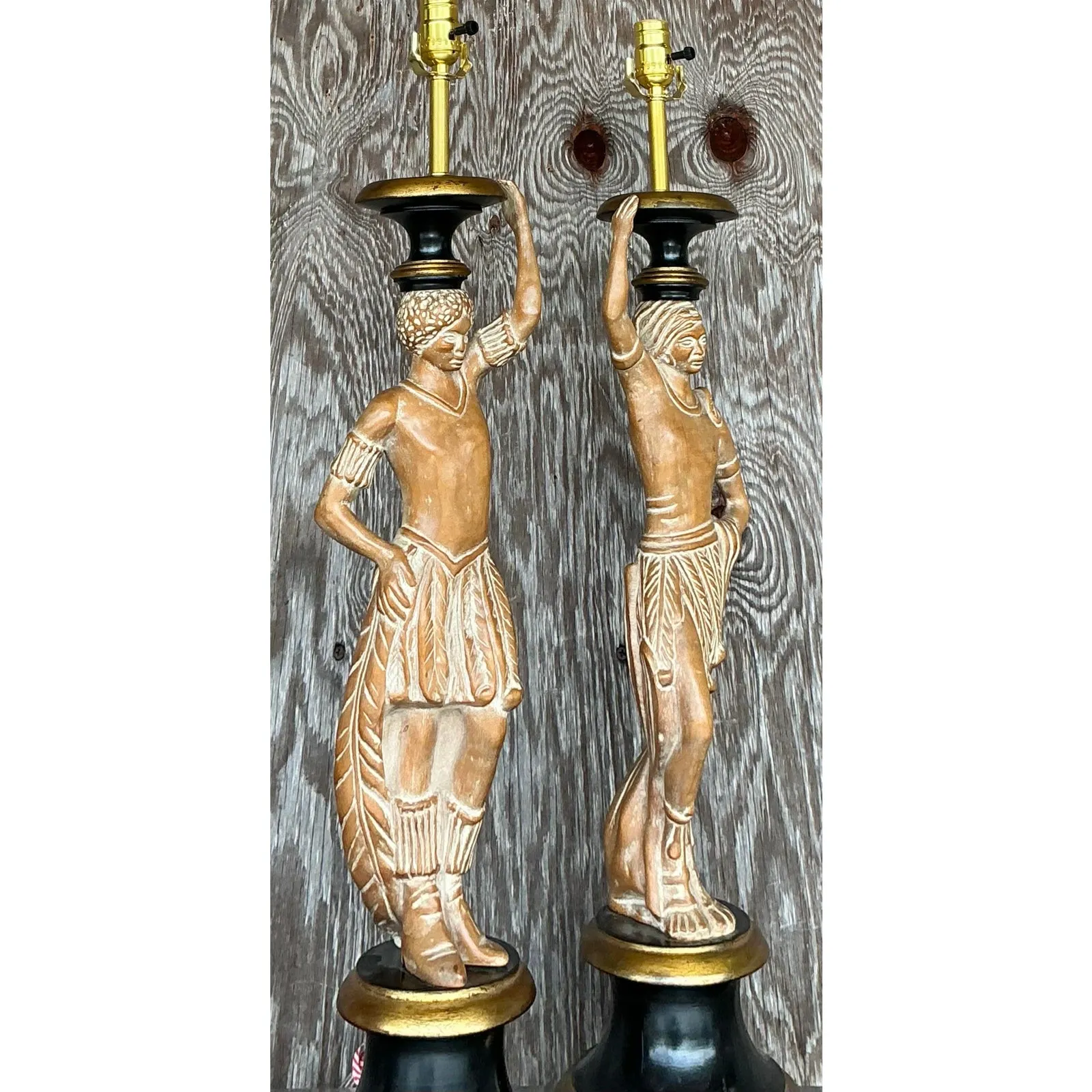Vintage Boho Carved Figural Lamps - a Pair — additional photo 2